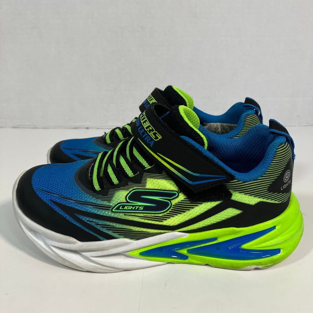 Skechers Little Boys 12 S Lights Flex-Glow Ultra Sneakers Black Lime Green Blue